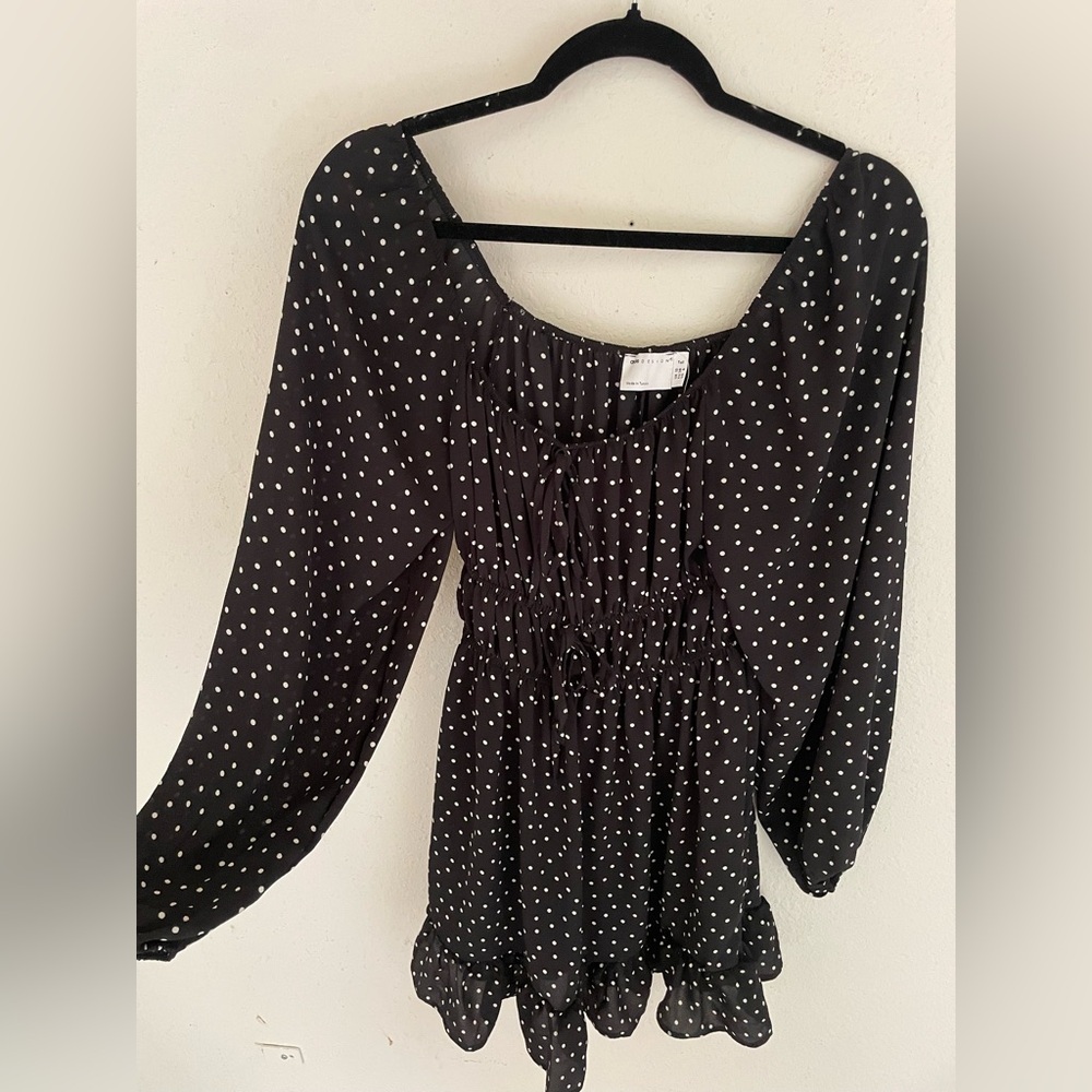 ASOS Black Smocked Ruffled Long Sleeve Dress